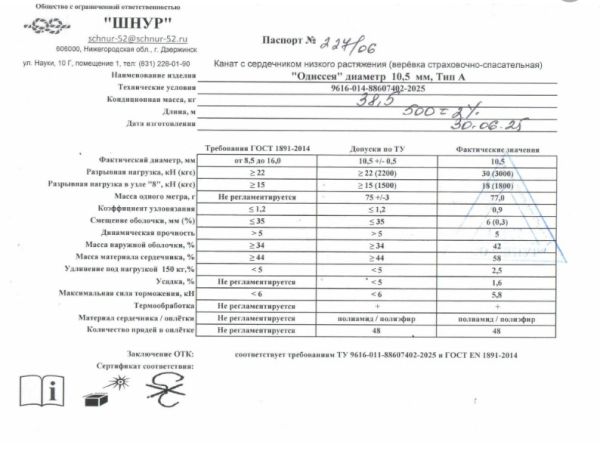  Верёвка Шнур 10,5 мм Одиссея  в Луганске  